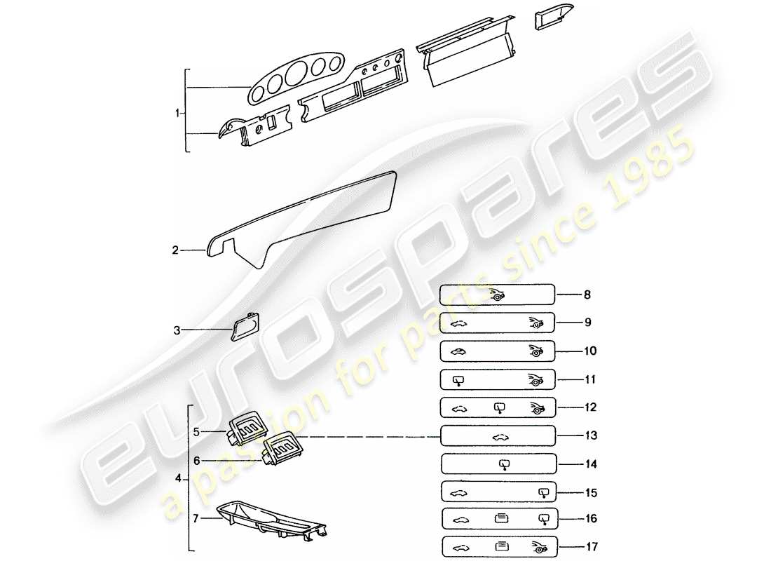 porsche 1990 (tequipment) passenger compartment parts diagram