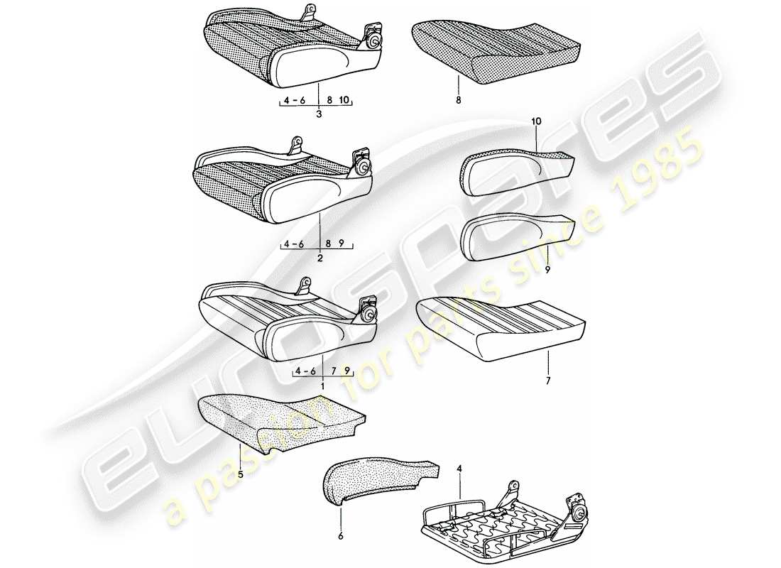 porsche 1985 (911) sports seat - cushion - single parts - d >> - mj 1984 part diagram
