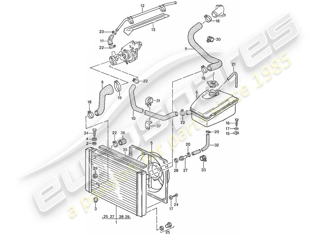 porsche 1990 (944) water cooling part diagram