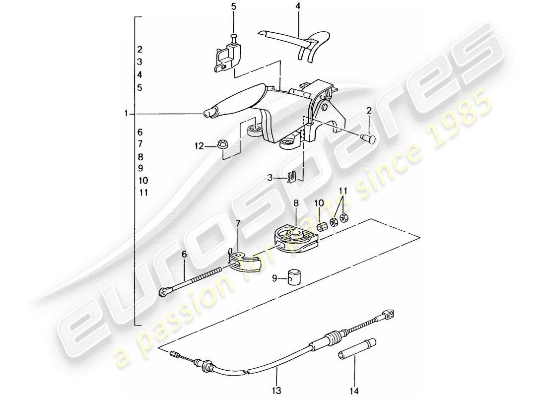 porsche 2003 (996 gt3) hand brake lever parts diagram