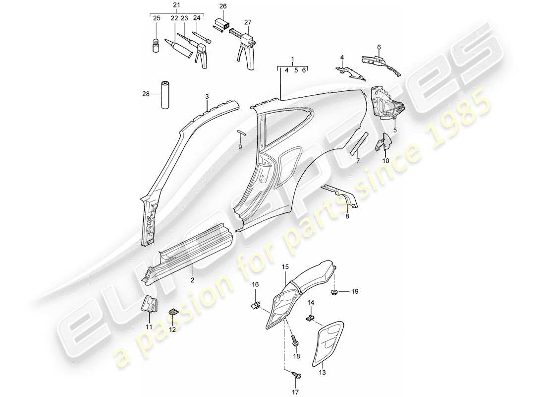 porsche 2009 997-2 turbo / gt2 side panel part diagram