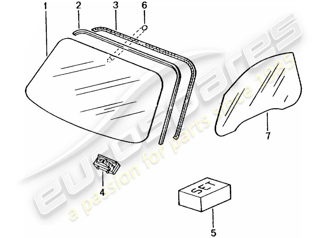 porsche 2001 (986 boxster) window glasses part diagram