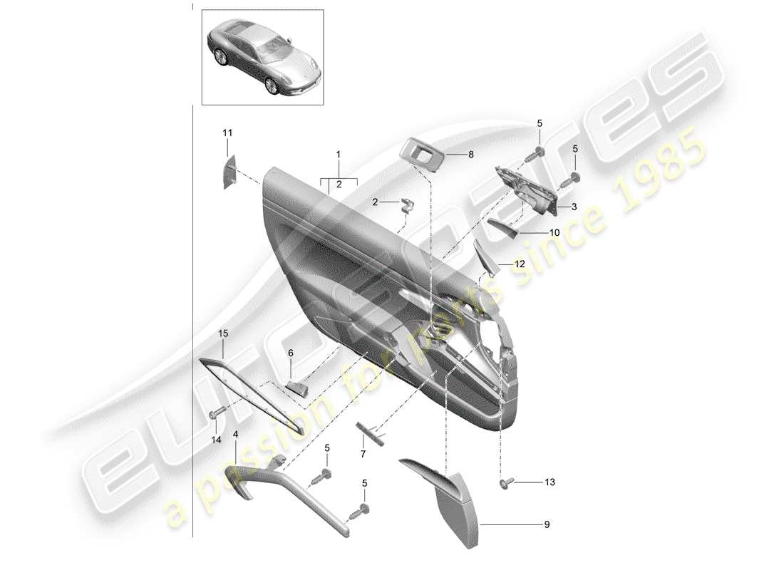 porsche 2015 (991-1) door panel part diagram