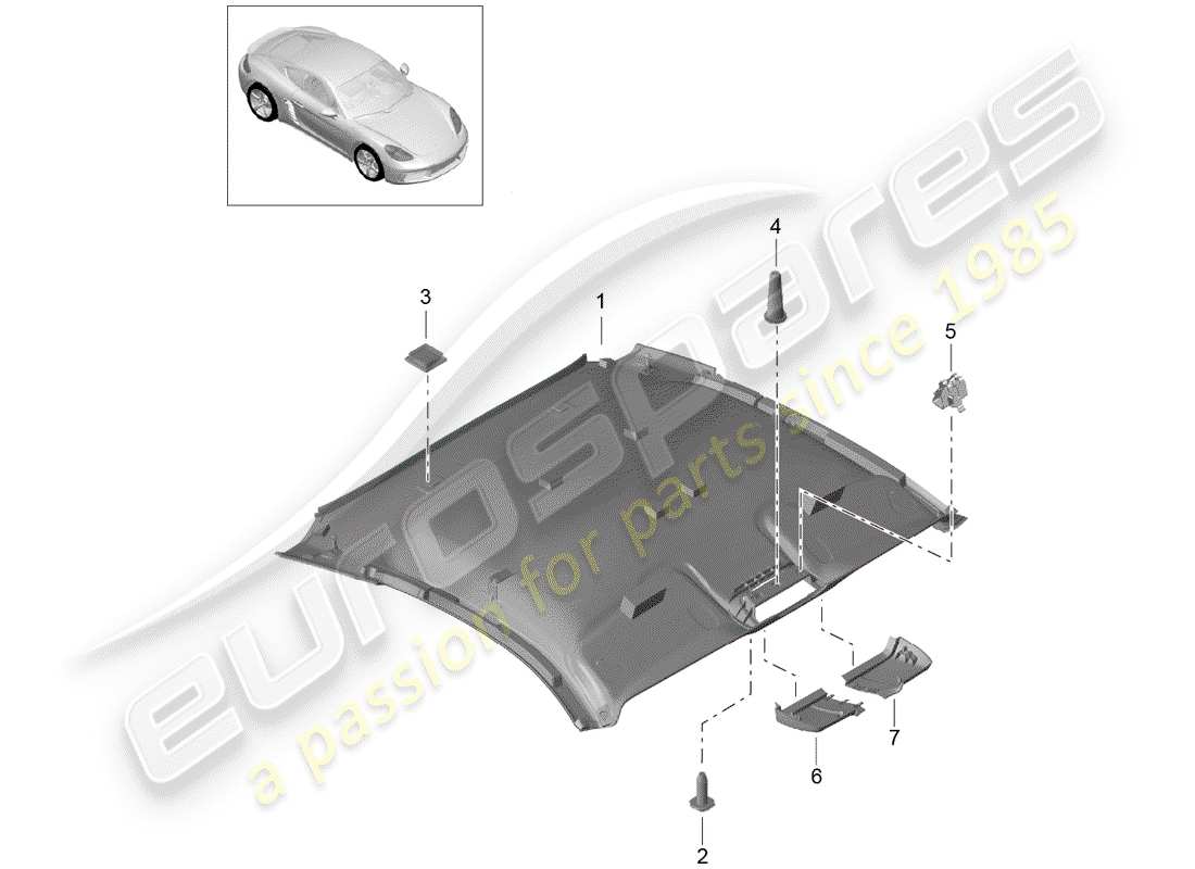 porsche 2017 (718 cayman) roof trim panel part diagram