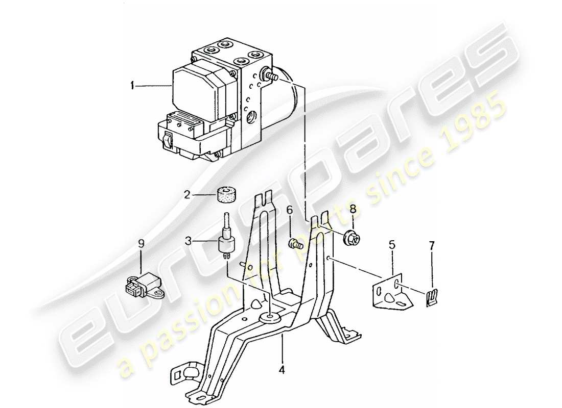 porsche 2001 (986 boxster) hydraulic unit - anti-locking brake syst. -abs- - control and regulating unit part diagram