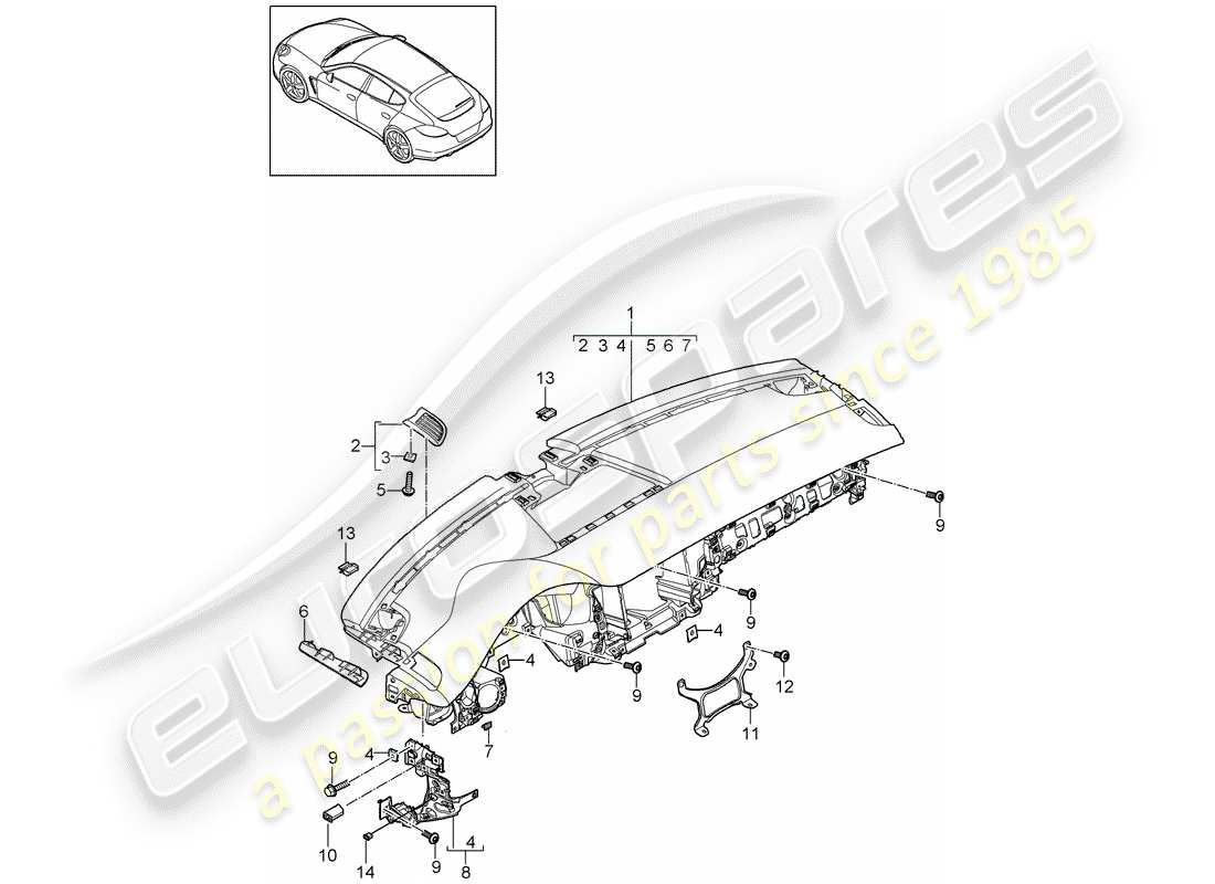 porsche 2016 (panamera 970) dashboard parts diagram