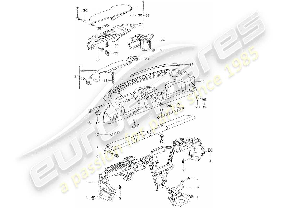 porsche 1998 (986 boxster) dash panel trim - with: - retaining frame part diagram
