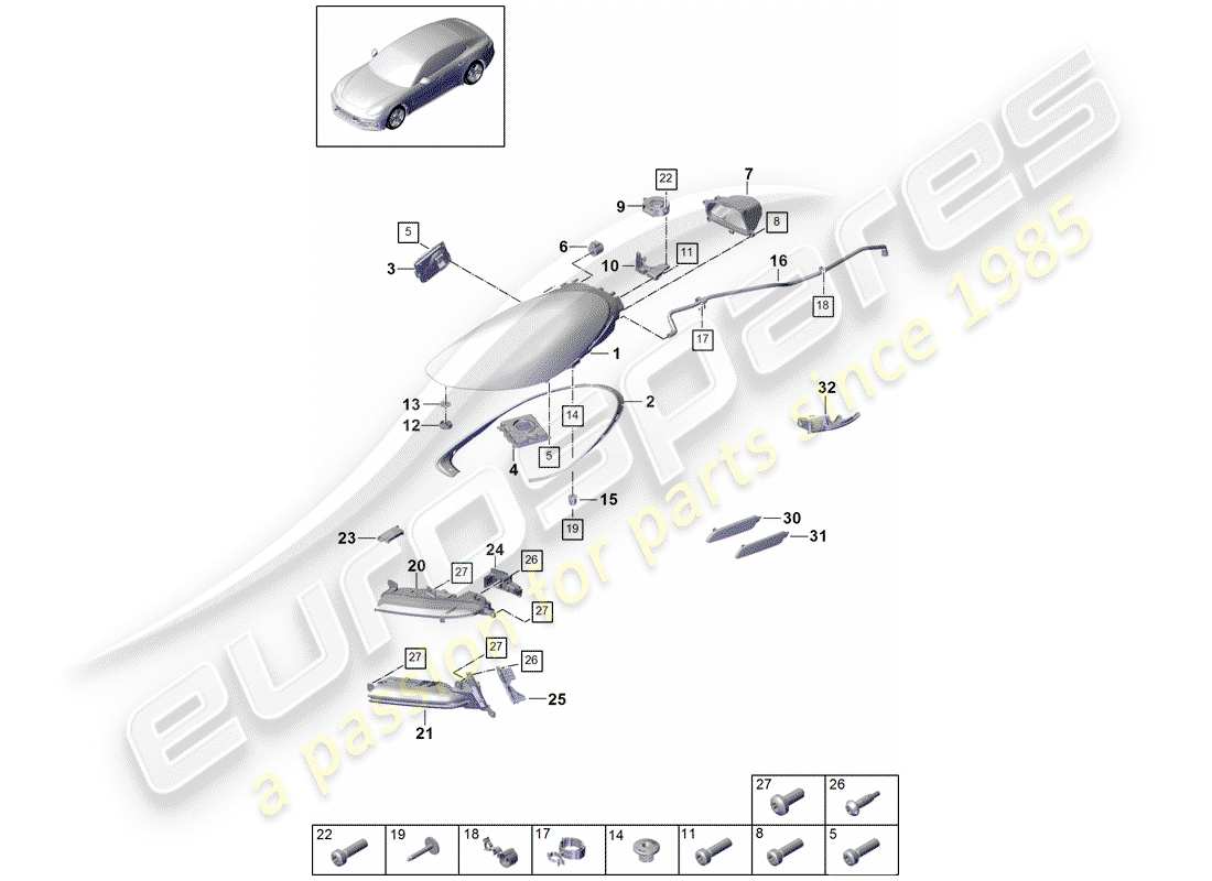 porsche 2017 (panamera 971-1) led headlight part diagram