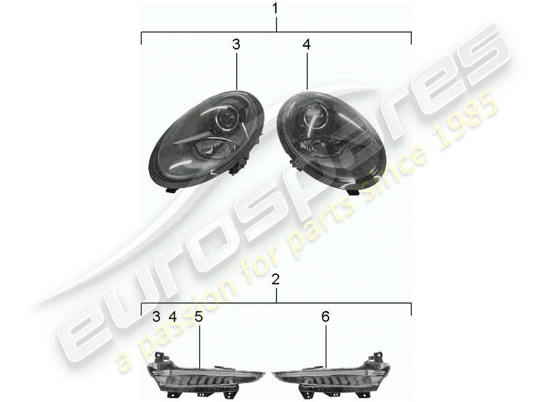porsche 2012 (tequipment 98x/99x) headlamp part diagram