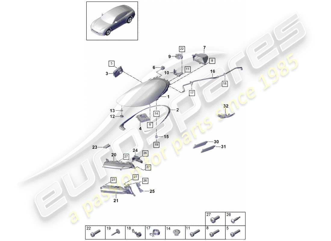 porsche panamera 971 (2018) led headlight part diagram