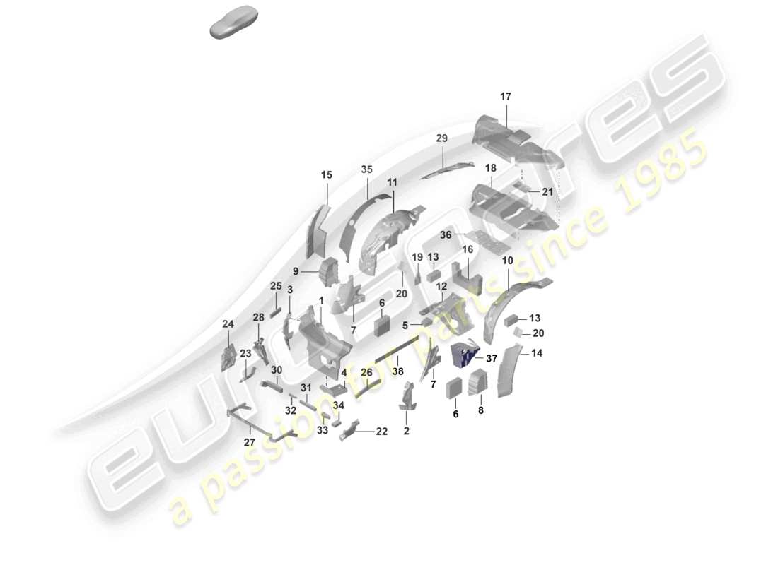 porsche 2019 (992-1) sound absorber damping body parts diagram