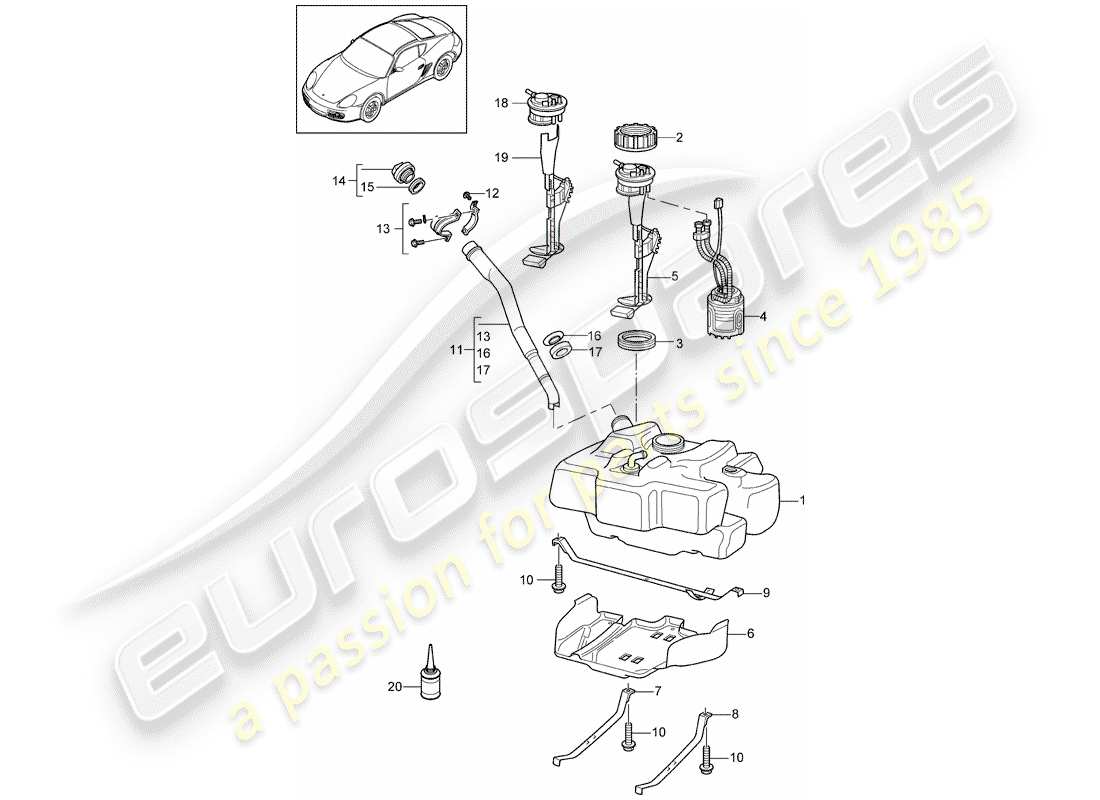 porsche 2012 (987 cayman) fuel tank part diagram