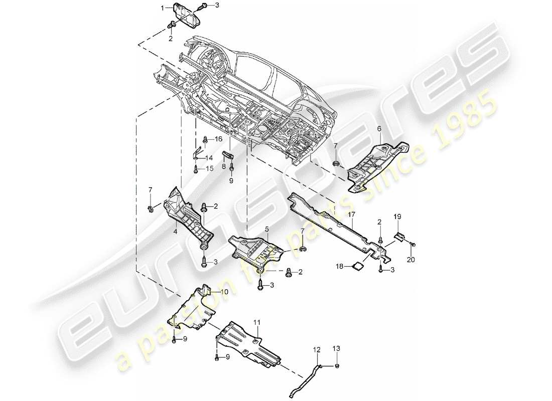 porsche 2003 (cayenne e1 9pa) underbody lining part diagram