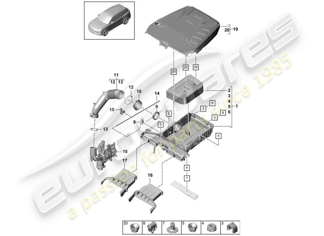 porsche cayenne e3 (2018) air cleaner with connecting parts diagram