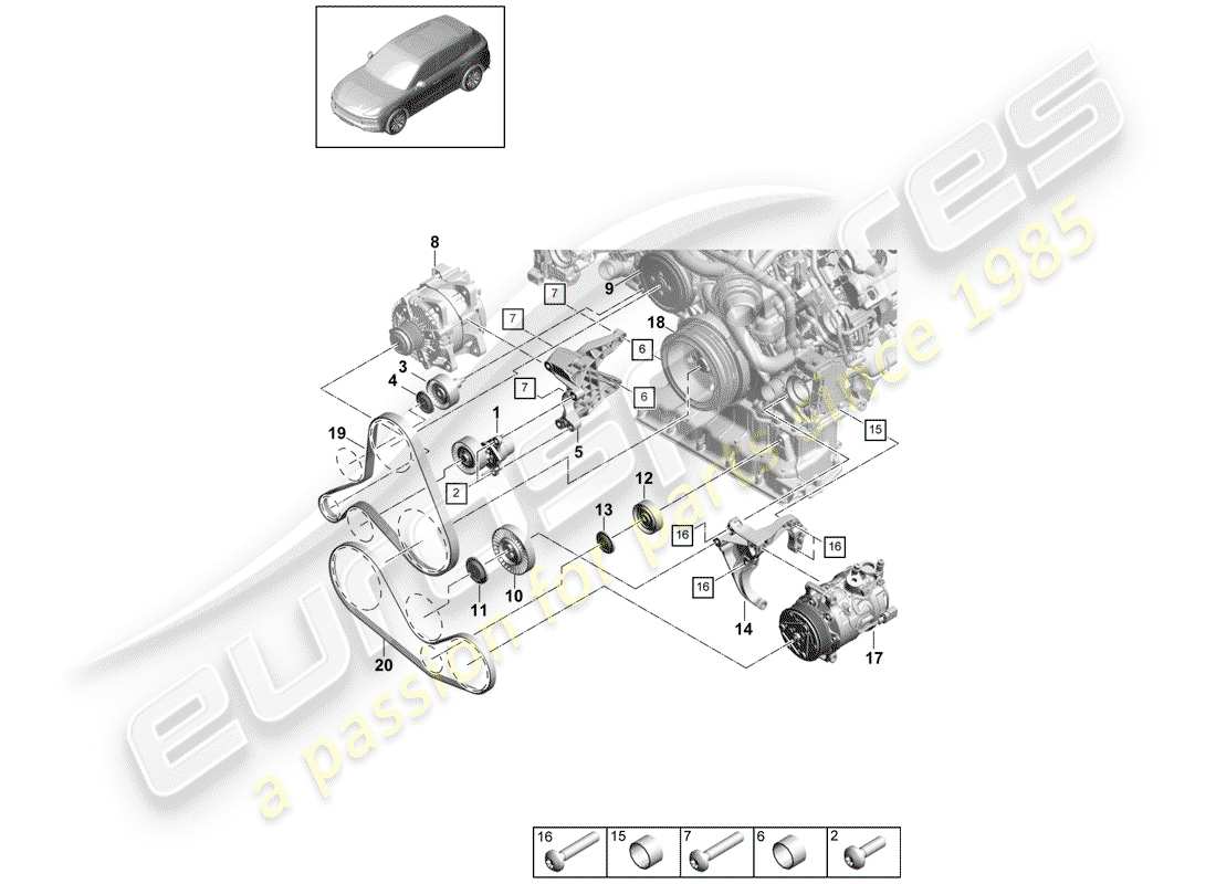 porsche cayenne e3 (2018) v-ribbed belt parts diagram