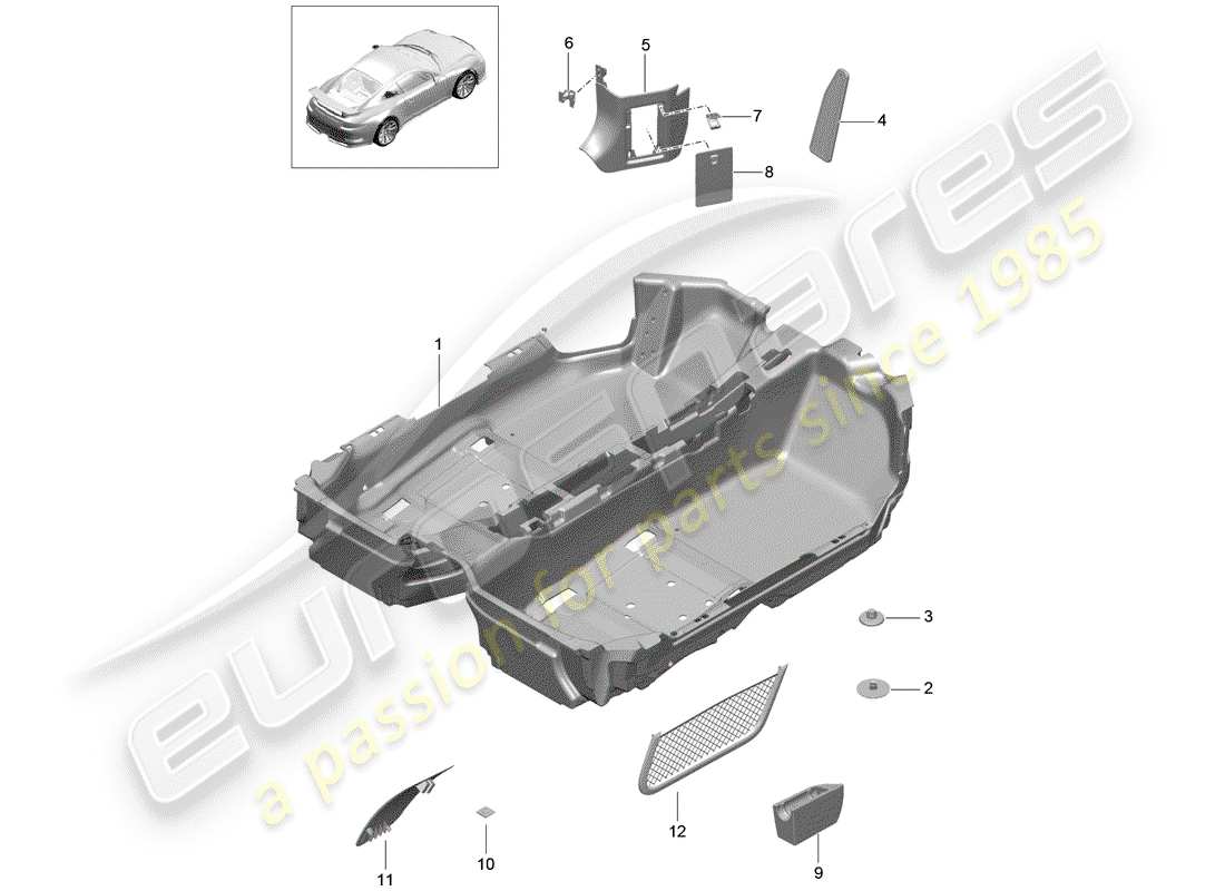 porsche 2020 (991-2 r/gt3/rs) floor cover part diagram
