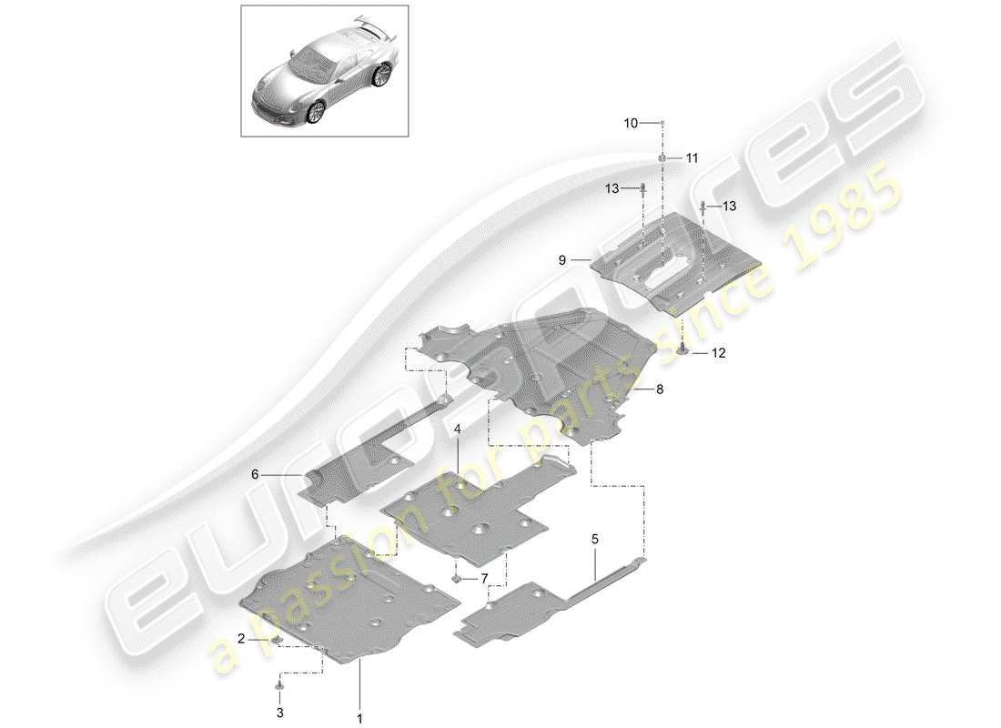 porsche 2020 (991-2 r/gt3/rs) underbody lining part diagram