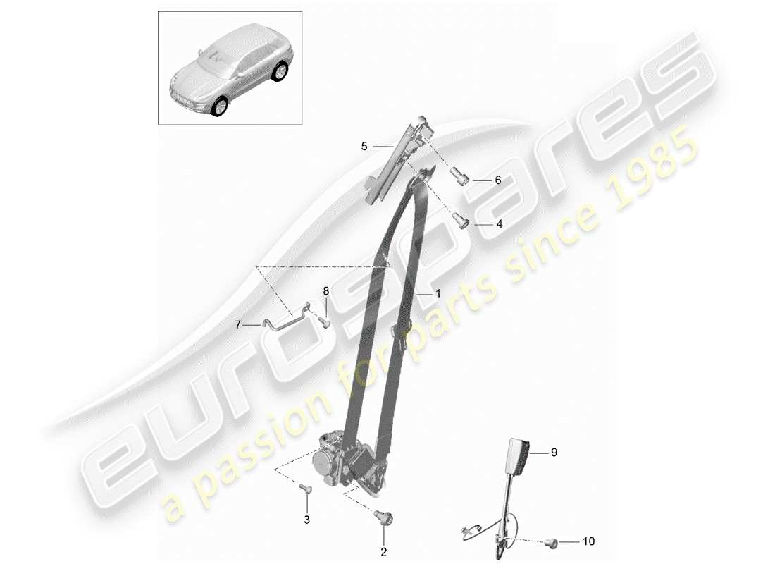 porsche 2018 (macan) three-point seat belt parts diagram