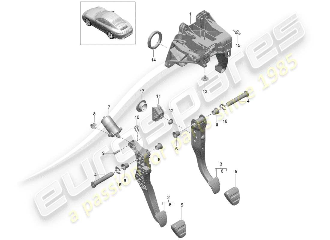 porsche 991 gen. 2 (2017) brake and acc. pedal assembly parts diagram