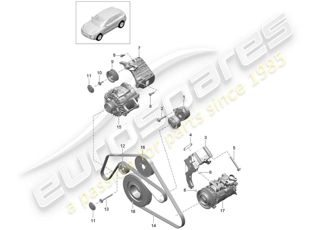 porsche 2018 (macan) belt tensioning damper parts diagram