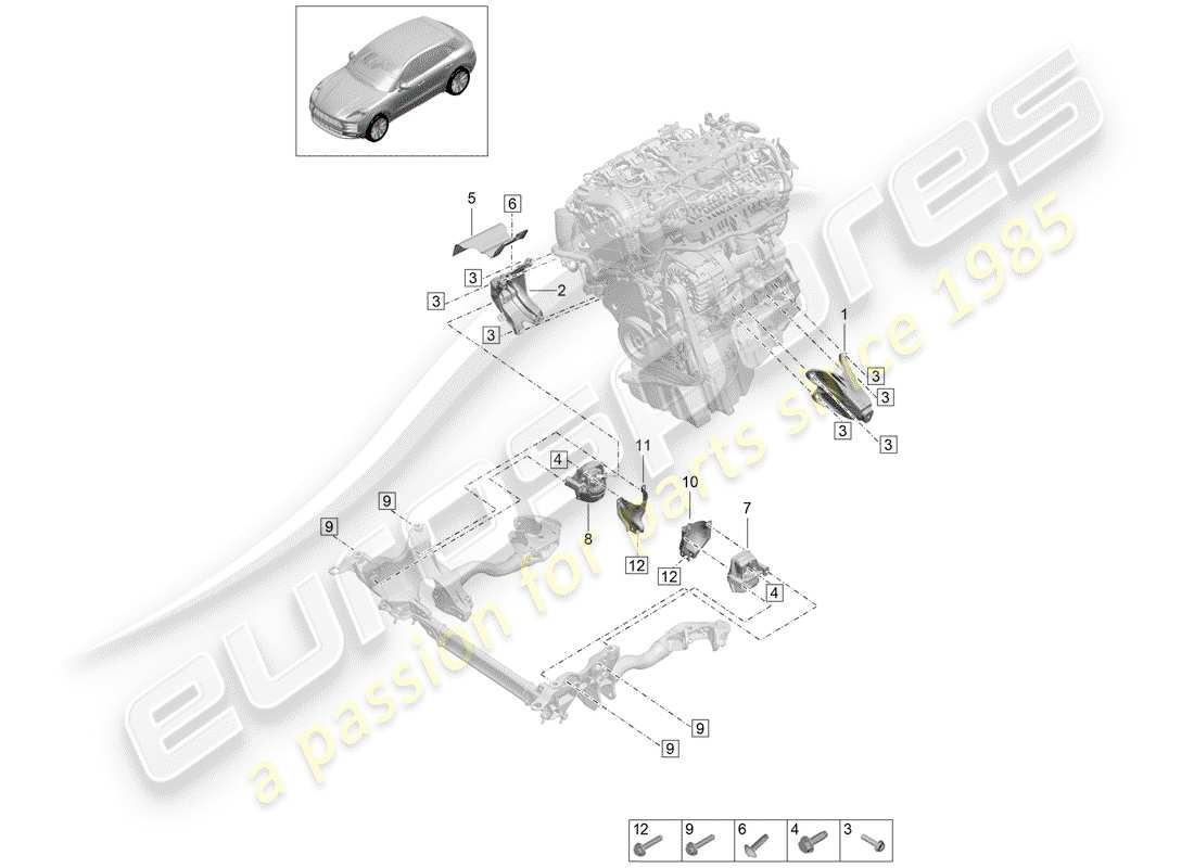 porsche 2020 (macan) engine lifting tackle parts diagram