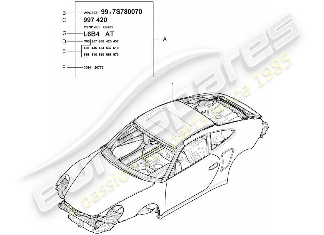 porsche 2012 (997-2 turbo / gt2 rs) car body part diagram