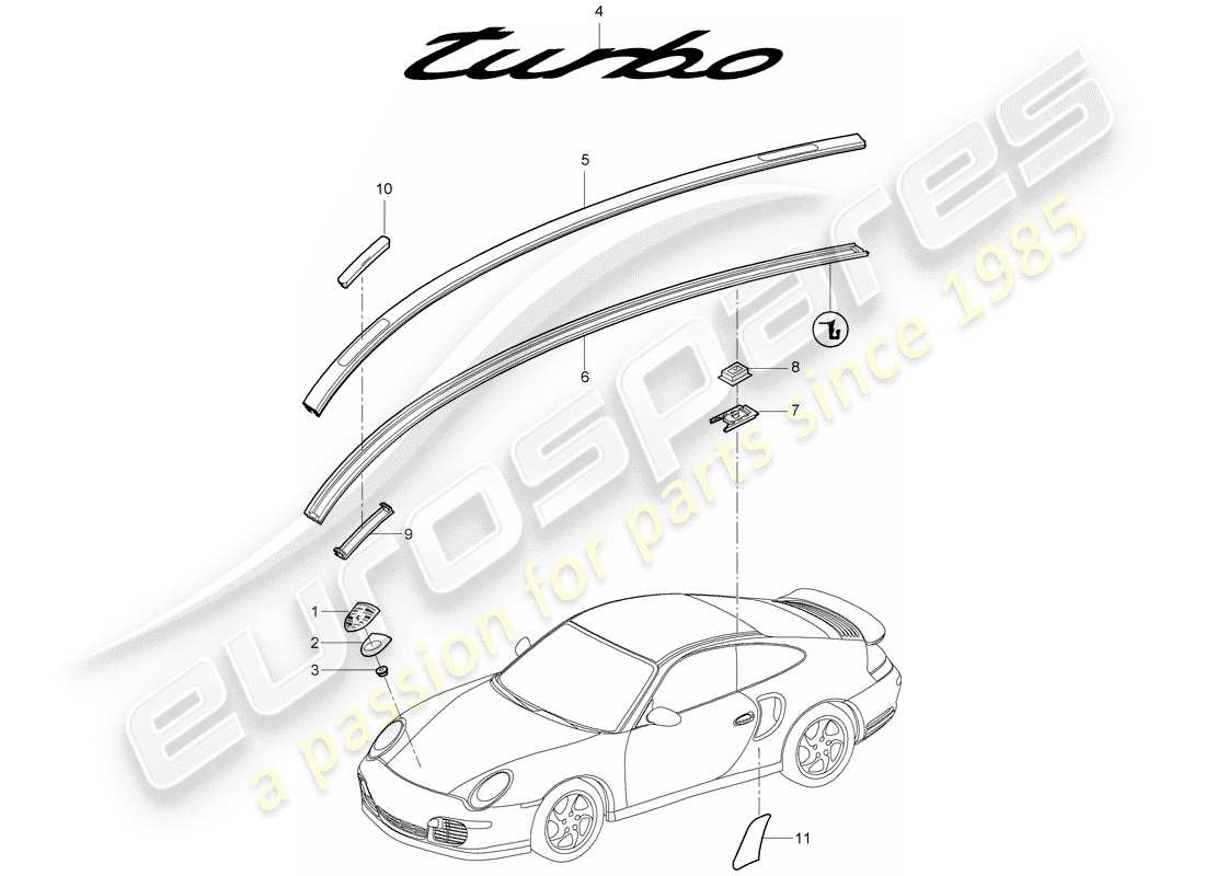 porsche 2012 (997-2 turbo / gt2 rs) nameplates part diagram