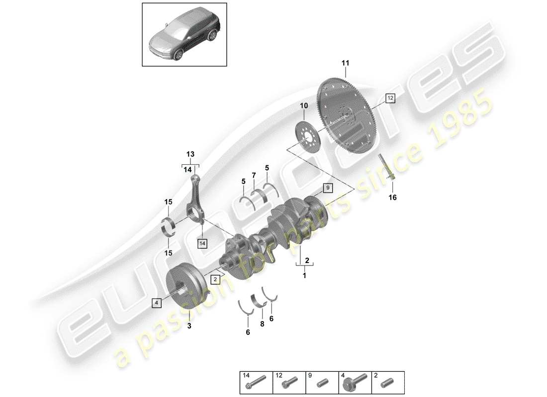 porsche 2020 (cayenne e3 9ya/9yb) crankshaft part diagram