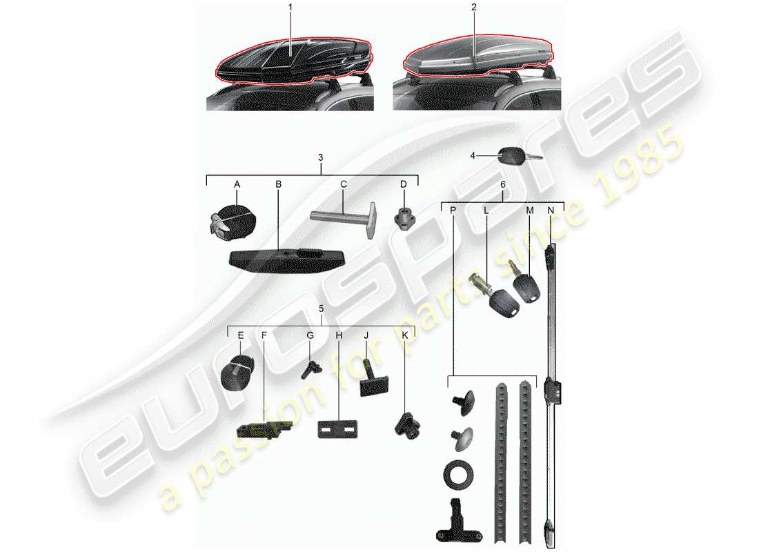 porsche 2008 (tequipment cayenne) roof box part diagram