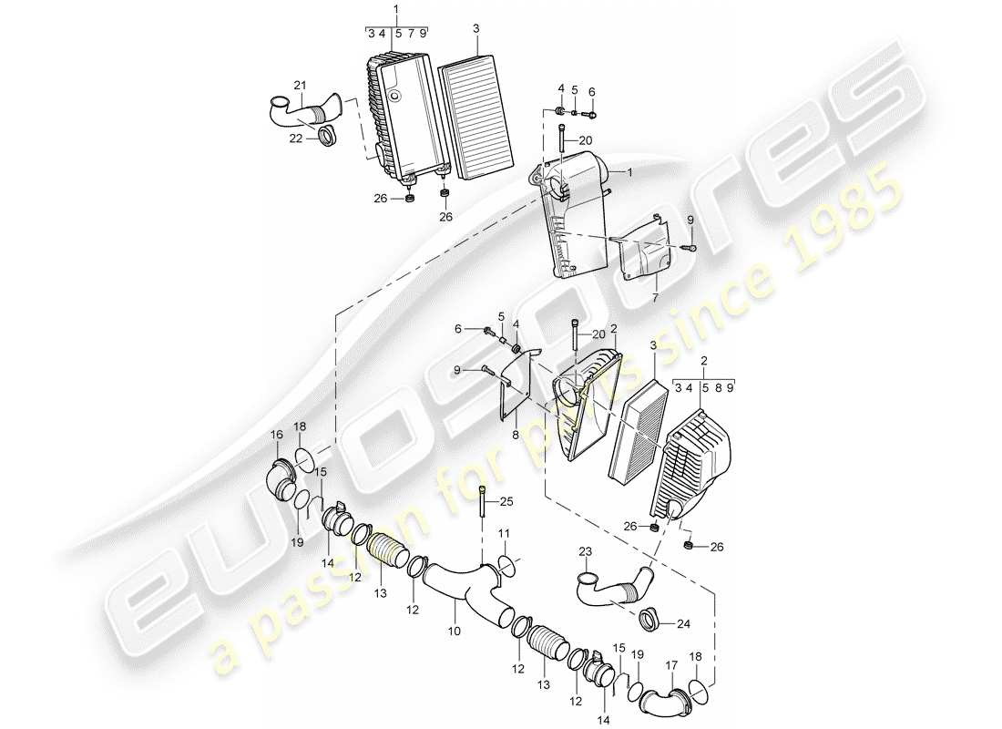 porsche 2003 (cayenne e1 9pa) air cleaner with connecting part diagram