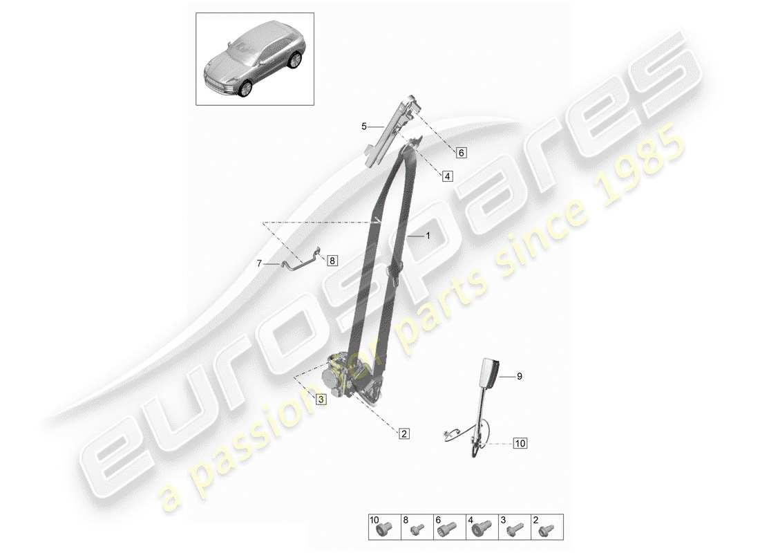 porsche 2020 (macan) three-point seat belt part diagram