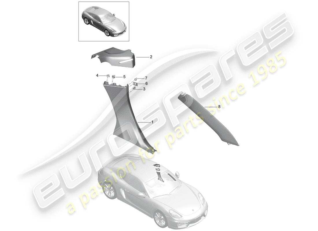porsche 2014 (981 cayman) quarter trim panel parts diagram