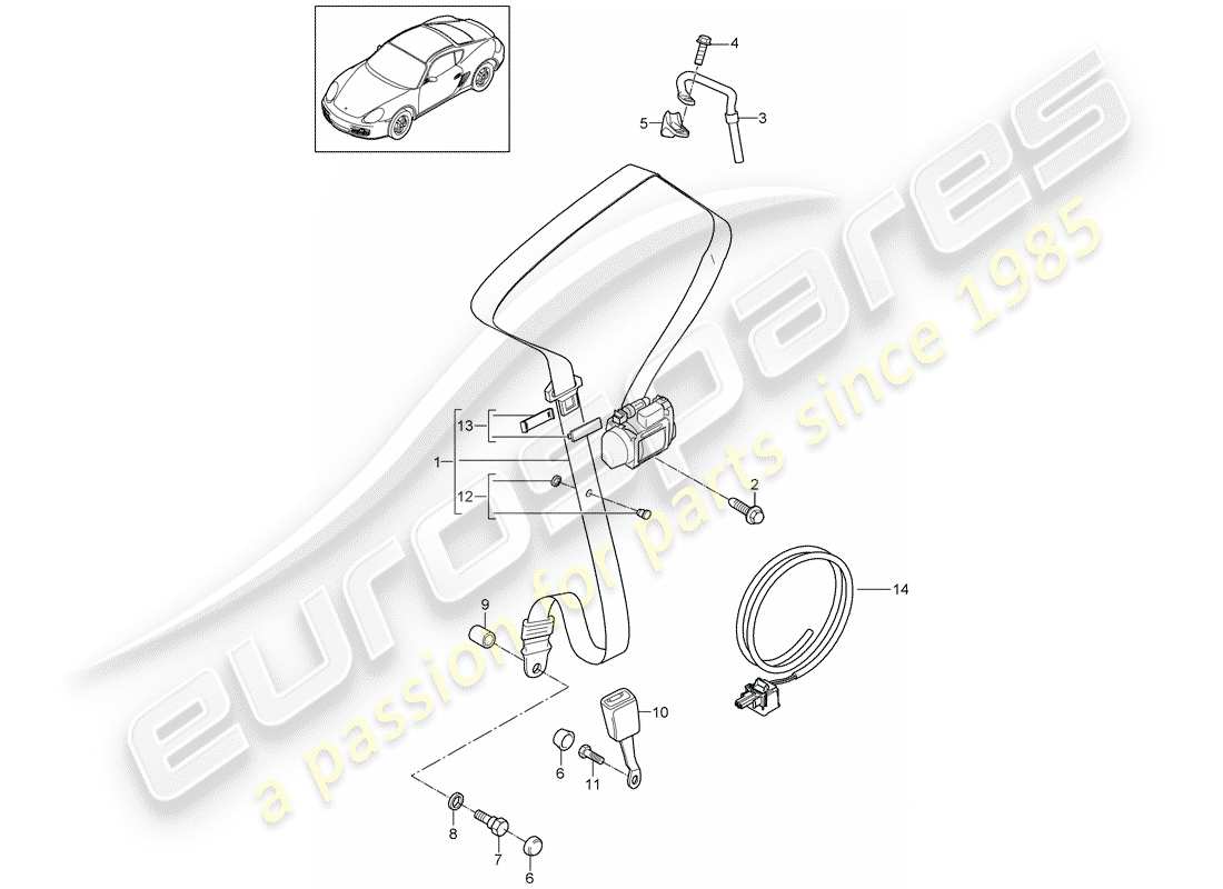 porsche 2009 (987 cayman) three-point seat belt part diagram
