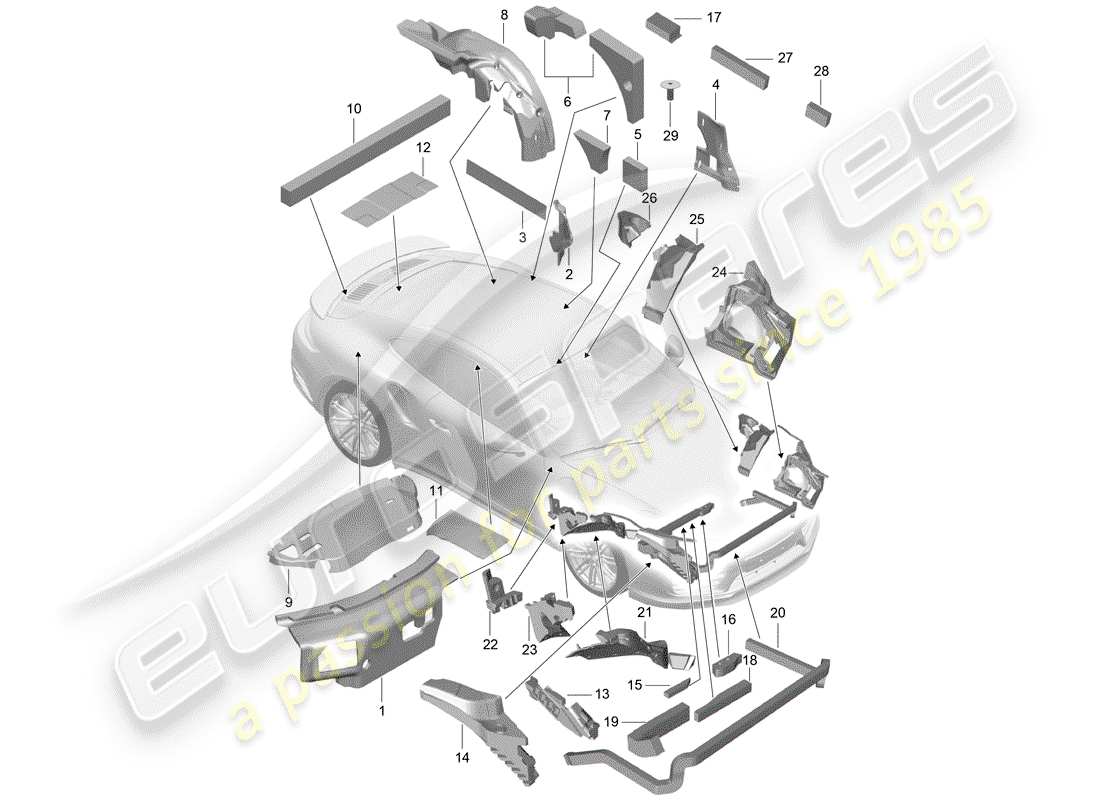 porsche 2020 (991-2 turbo) body shell part diagram