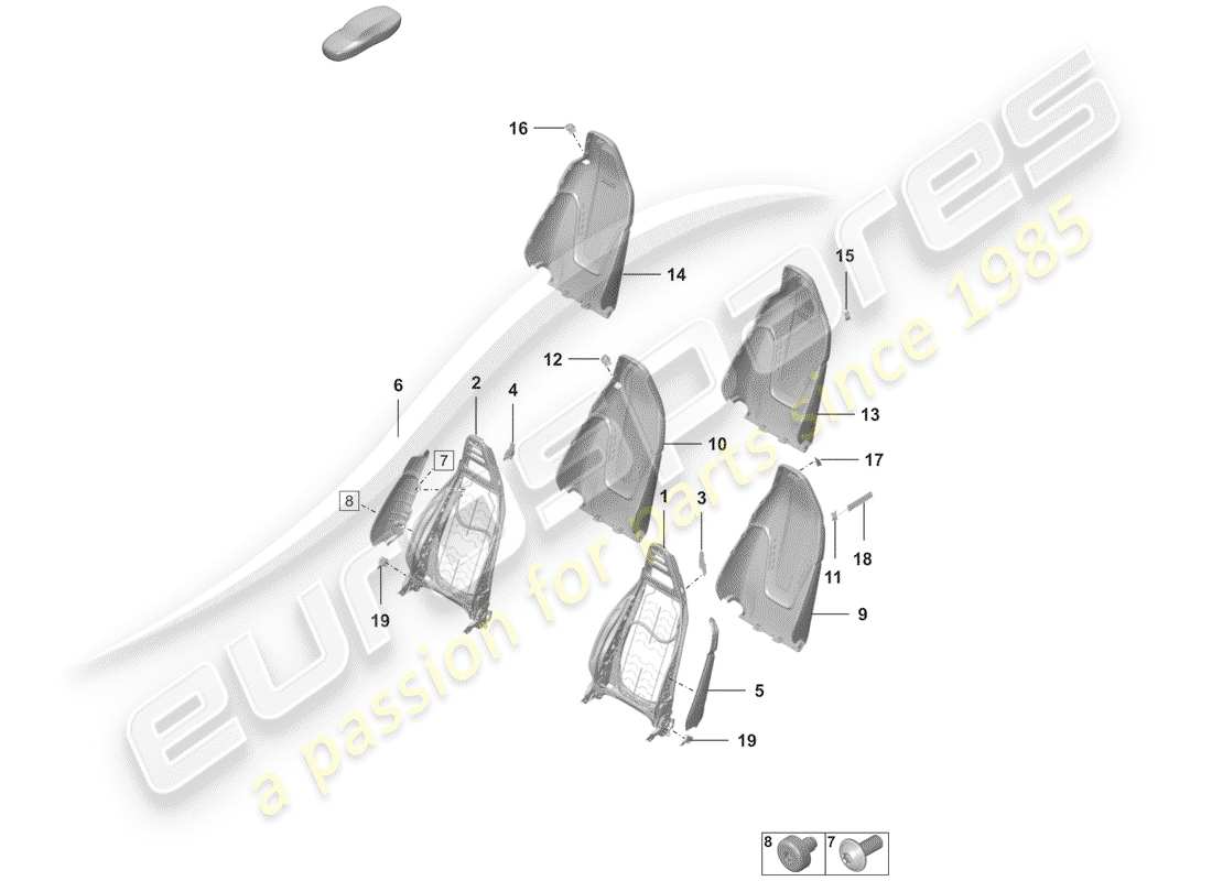 porsche 2019 (992-1) frame - backrest parts diagram