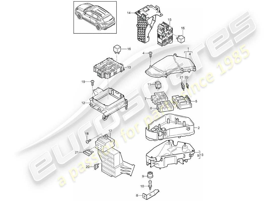 porsche 2018 (cayenne e2 92a) fuse box/relay plate parts diagram