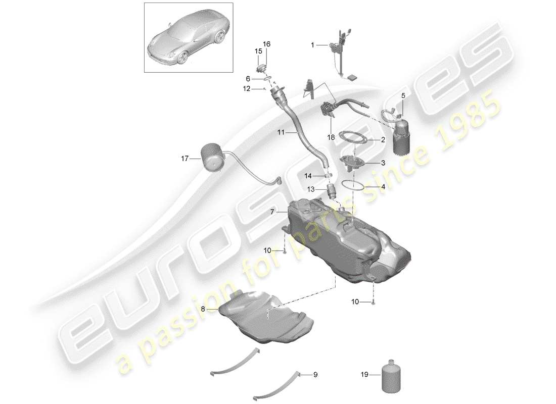 porsche 2013 (991-1) fuel tank part diagram
