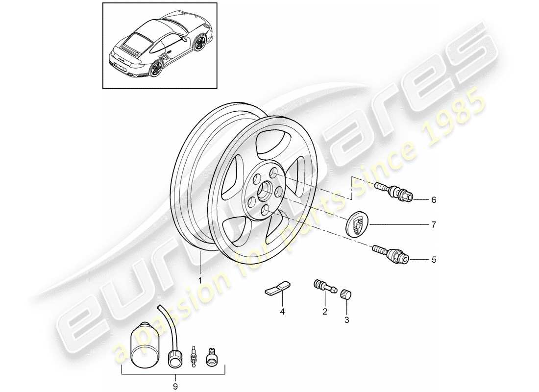 porsche 2012 (997-2 turbo / gt2 rs) wheels part diagram