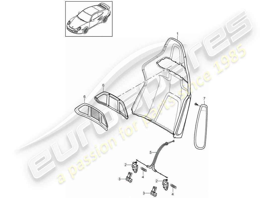 porsche 2012 (997-2 turbo / gt2 rs) backrest shell part diagram