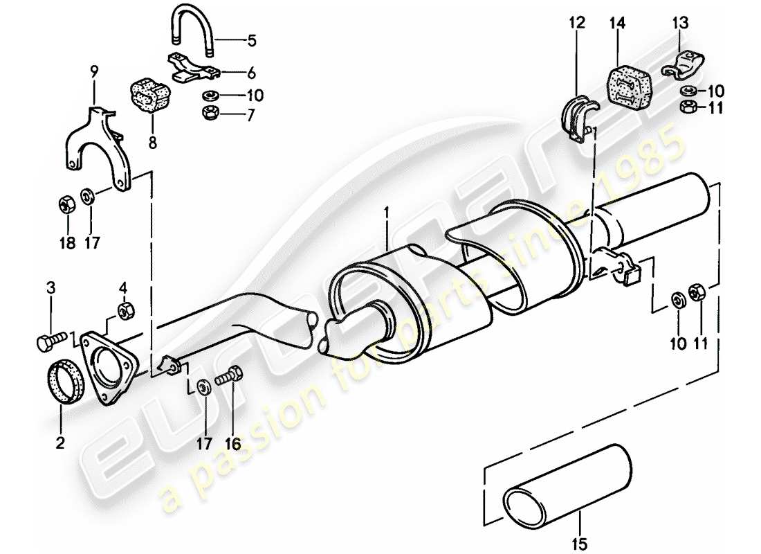 porsche 1986 (944) exhaust system - exhaust silencer, rear parts diagram
