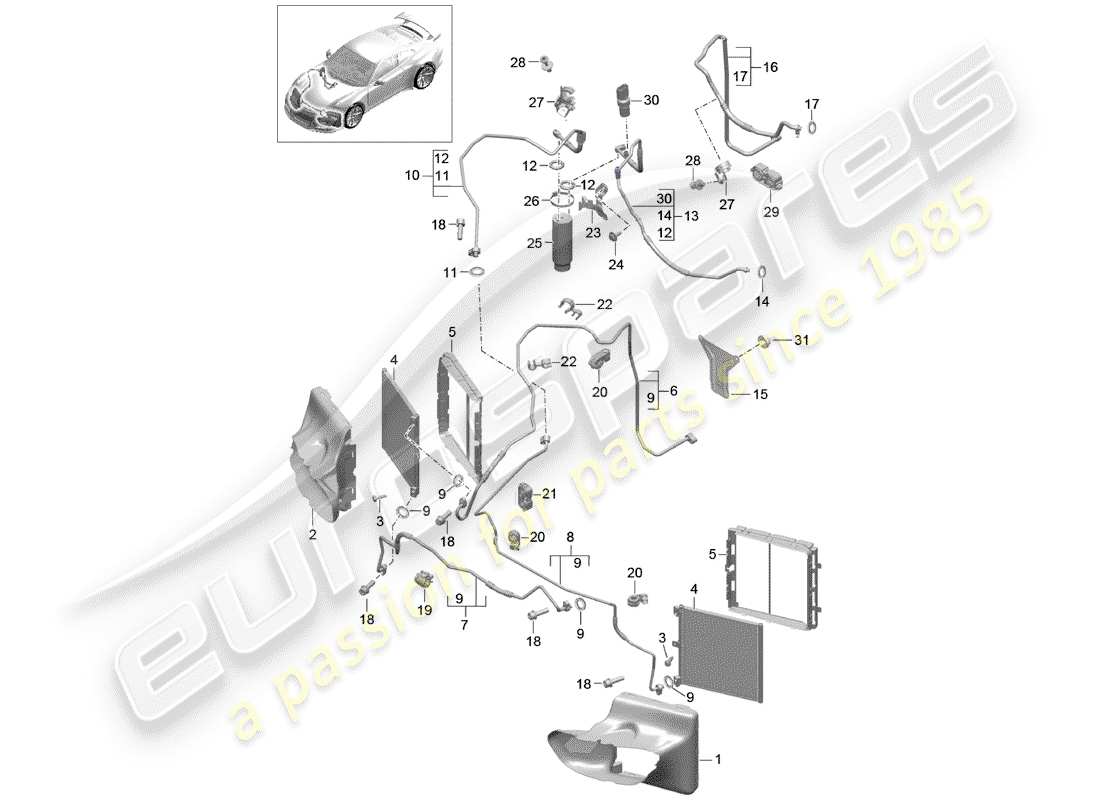 porsche 991r/gt3/rs (2015) refrigerant circuit parts diagram