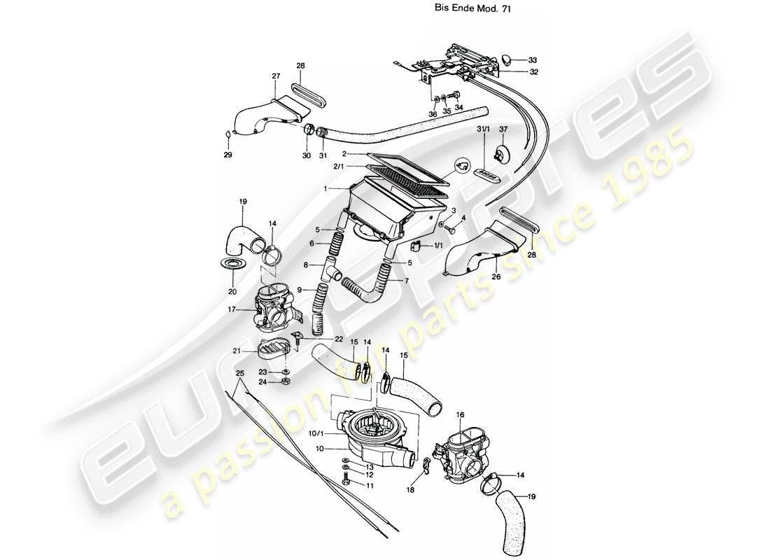 porsche 1971 (914) ventilation - heater part diagram