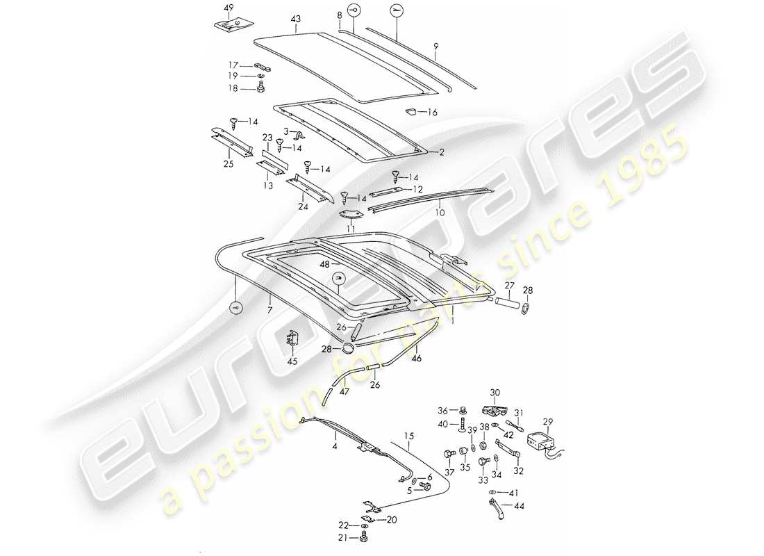 porsche 1970 (911) sunroof - electric part diagram