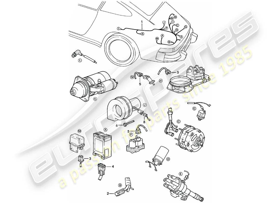 porsche 1981 (911) wiring harnesses - engine part diagram