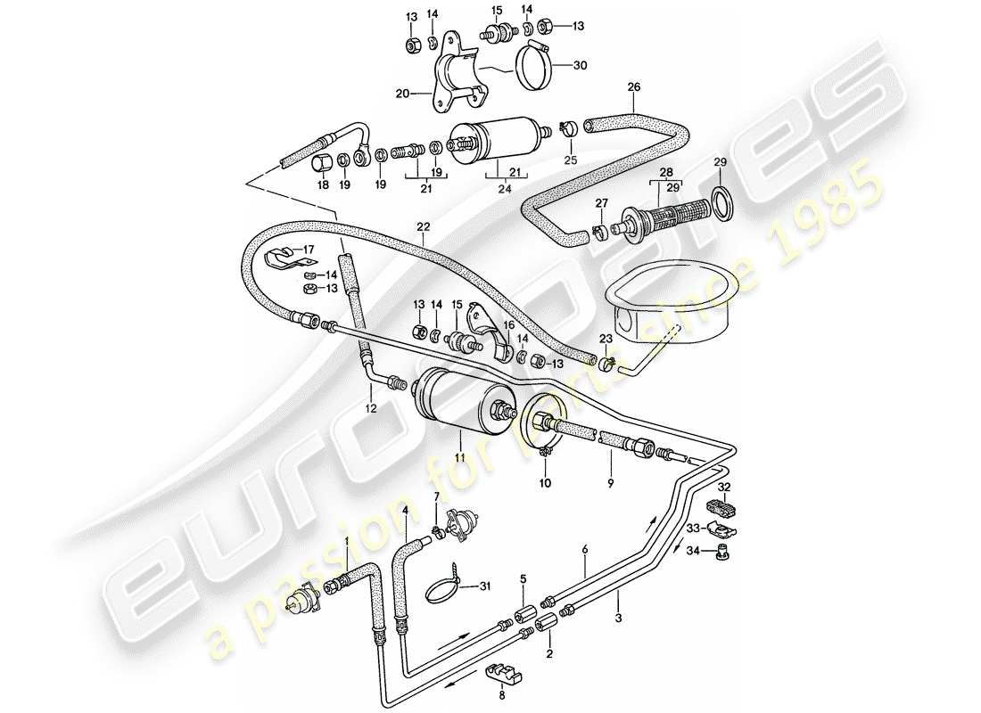 porsche 1988 (924s) fuel system parts diagram