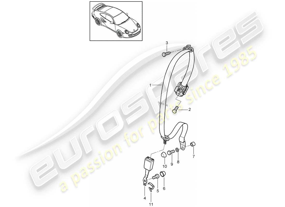 porsche 911 t/gt2rs (2013) seat belt parts diagram