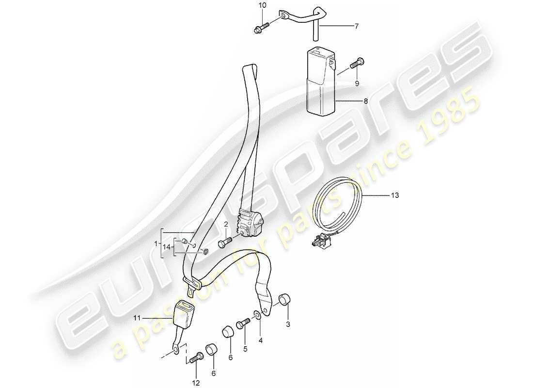 porsche 997 (2005) seat belt parts diagram