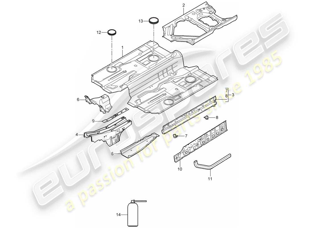 porsche 2006 (997-1) floor plates part diagram
