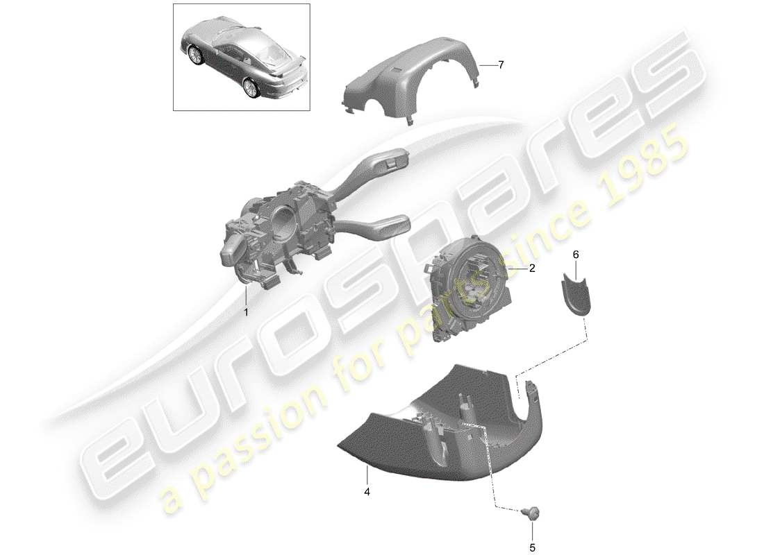 porsche 2014 (991-1 r/gt3/rs) steering column switch part diagram