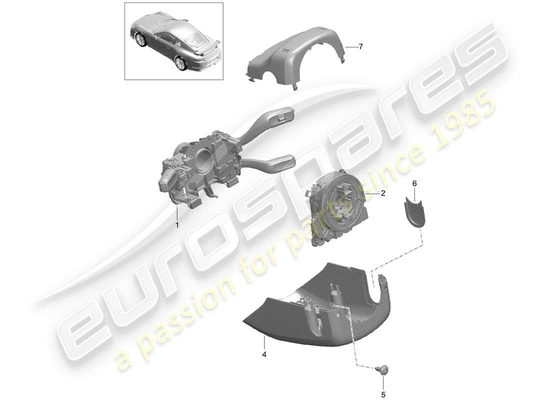 porsche 991r/gt3/rs (2014) steering column switch parts diagram